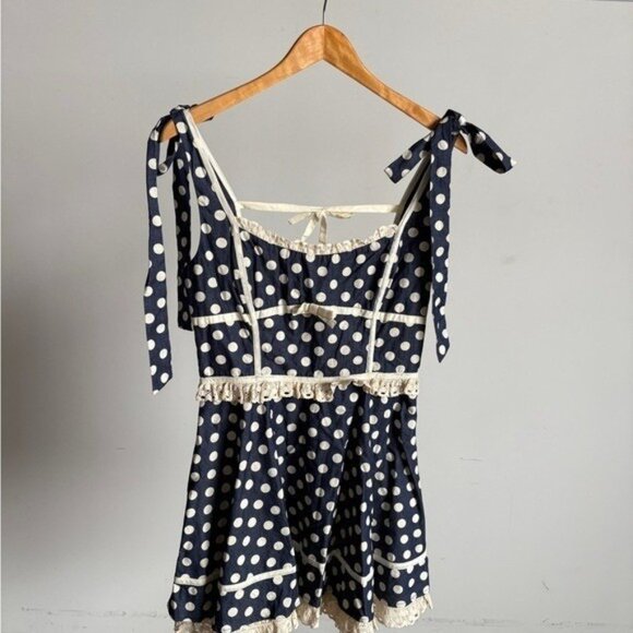 $229 Blue NWOT For Love And Lemons “Dolly” Dot Mini Dress Sz Small - Picture 5 of 16